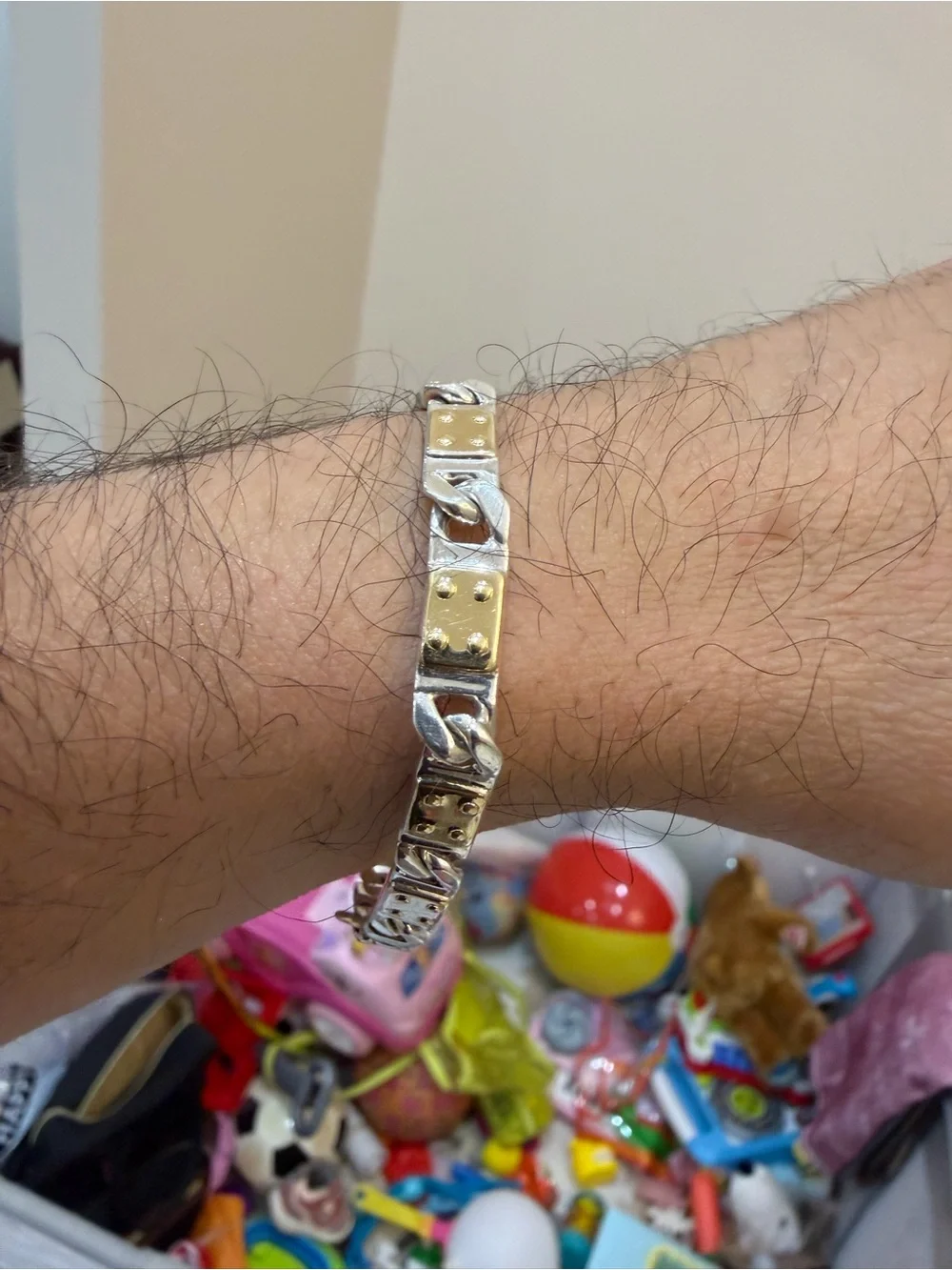 Italian Mens Sterling Silver Solid 18K Gold Link Bracelet 25.2g Heavy 925 750